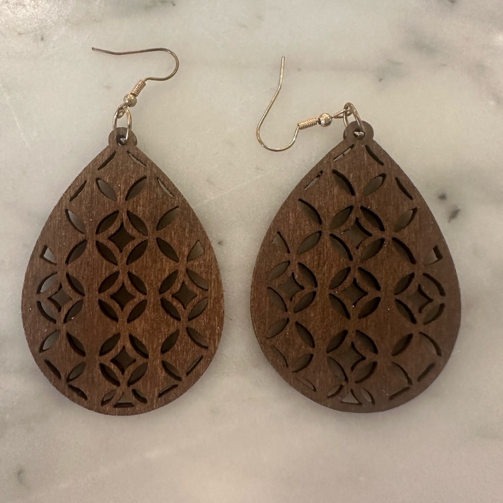 Brown Teardrop Wooden Earrings